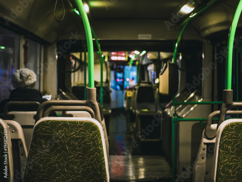 Photography night view in the bus interior modern
