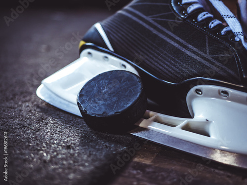 Photography close up of ice hockey skates blade