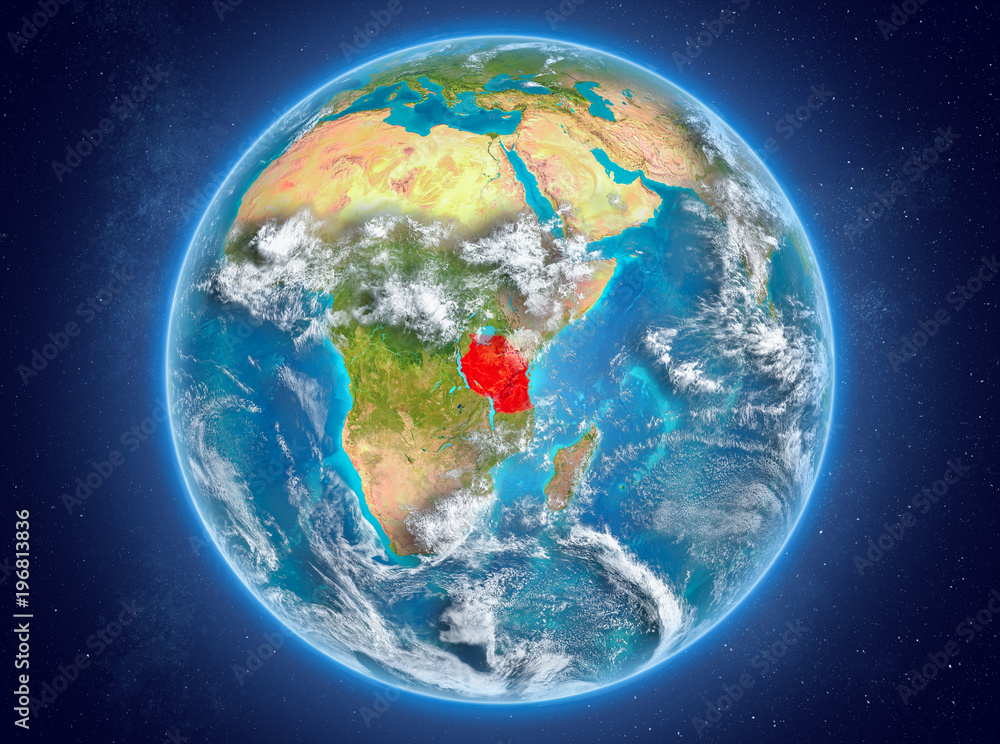 Tanzania on planet Earth in space