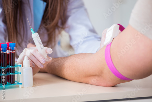 Patient during blood test sampling procedure taken for analysis