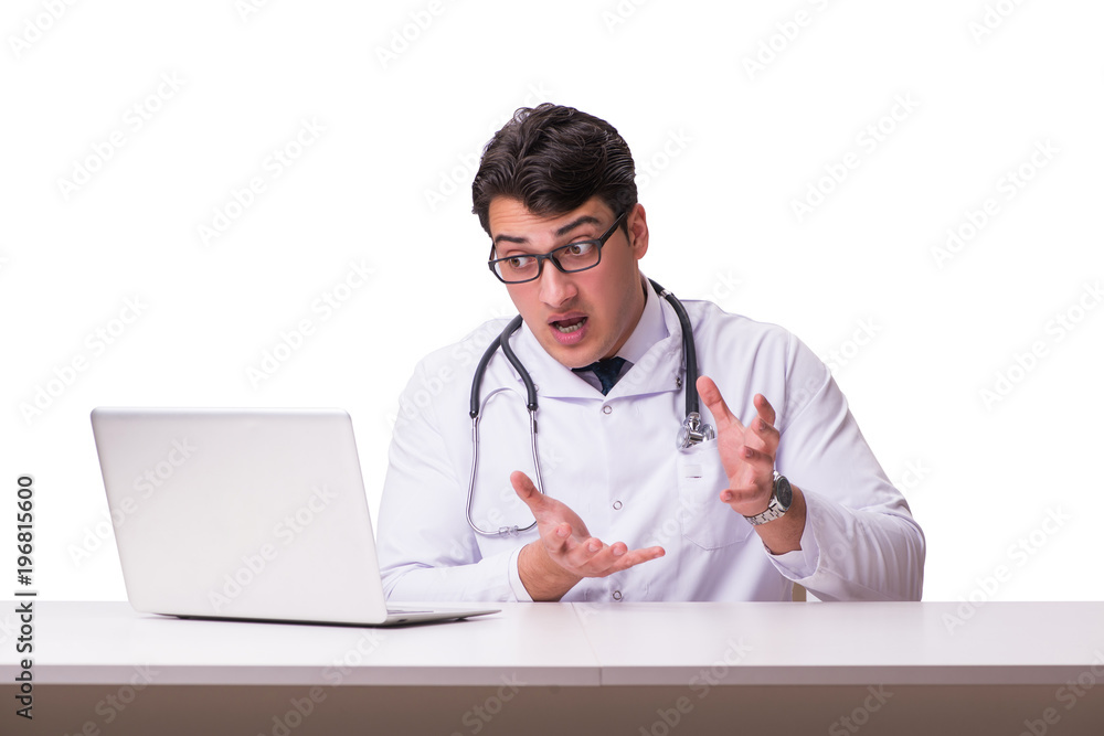 Doctor in telemediine mhealth concept on white Doctor in telemediine mhealth concept on white