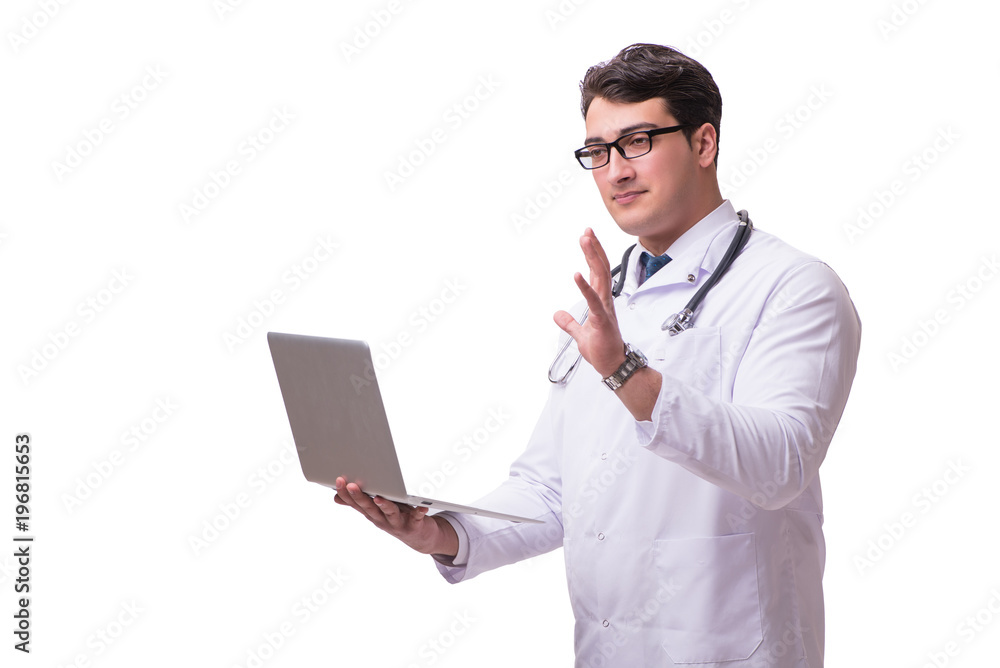 Doctor in telemediine mhealth concept on white Doctor in telemediine mhealth concept on white