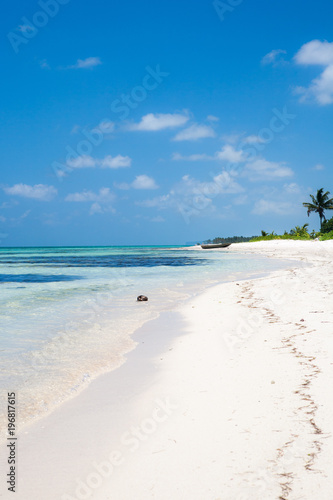 Fototapeta Naklejka Na Ścianę i Meble -  Tropical Beach with White Sand and Palm Trees, in Cap Cana, Dominican Republic