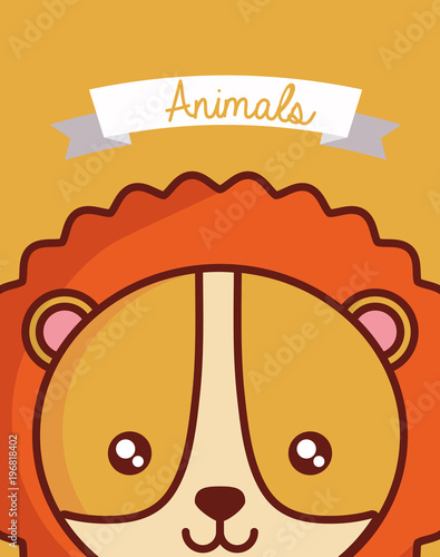 Cute animals design with lion face background, colorful design vector illustration