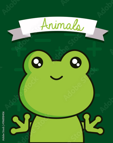 Cute animals design with frog face background, colorful design vector illustration