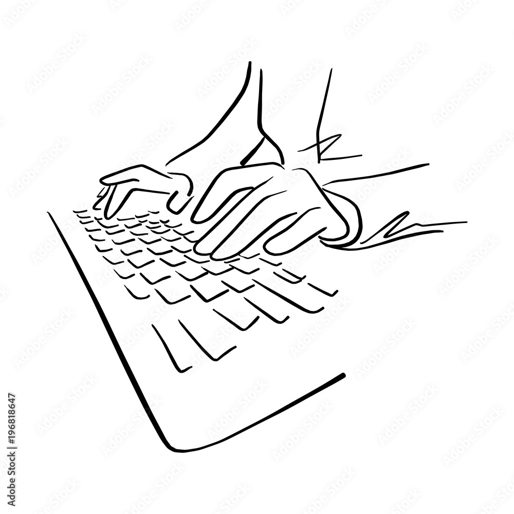 hand using keyboard of computer vector illustration sketch hand drawn