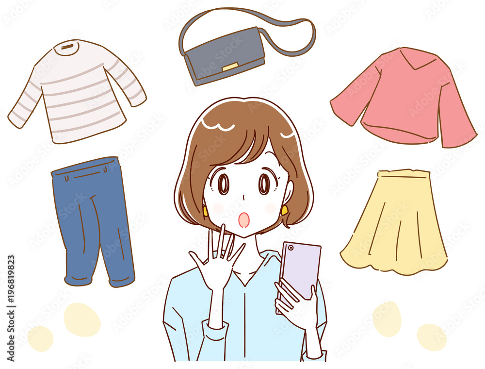 スマホと女性 ショッピング フリマアプリのイメージイラスト Stock ベクター Adobe Stock