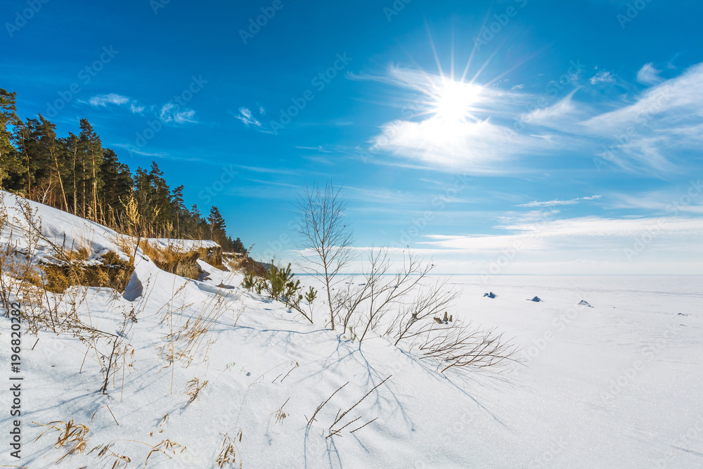 Winter landscape. The Ob River, Western Siberia