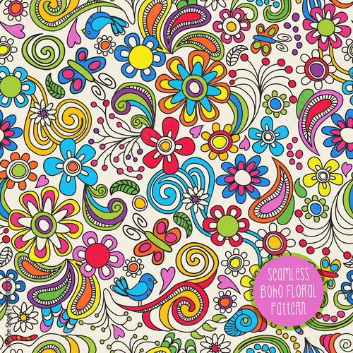 Seamless Boho floral pattern. Vector illustration for backgrounds  papers  fabrics and decor.