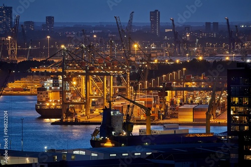 Container Port in Rotterdam at night