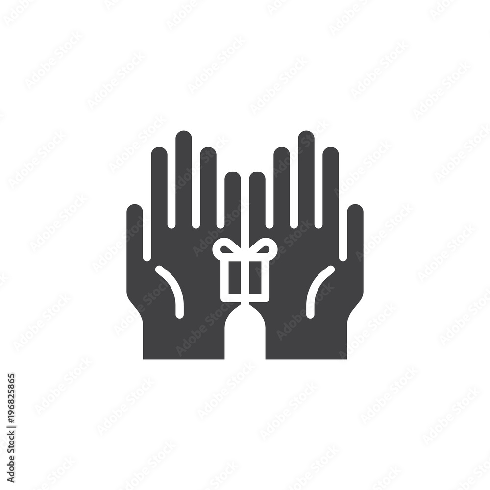 Gift box in hands vector icon. filled flat sign for mobile concept and web design. Give a gift simple solid icon. Symbol, logo illustration. Pixel perfect vector graphics Gift box in hands vector icon. filled flat sign for mobile concept and web design. Give a gift simple solid icon. Symbol, logo illustration. Pixel perfect vector graphics