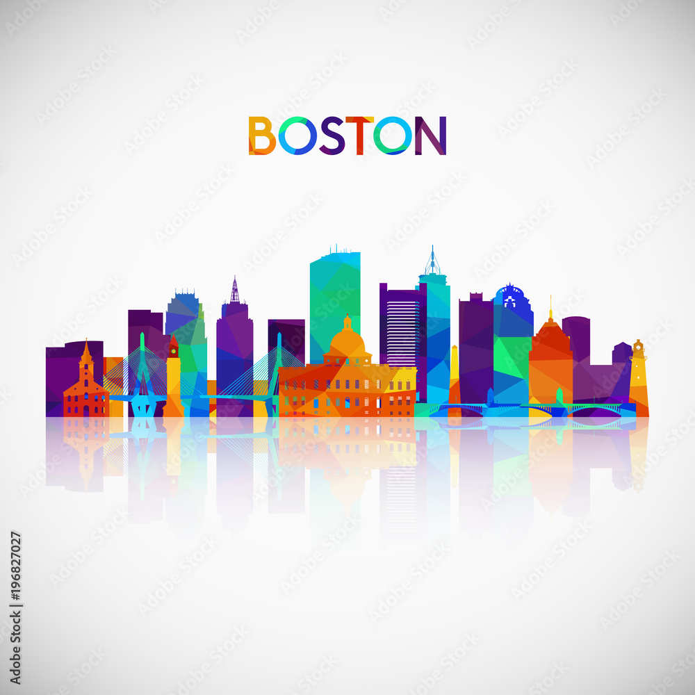 Boston skyline silhouette in colorful geometric style. Symbol for your design. Vector illustration.