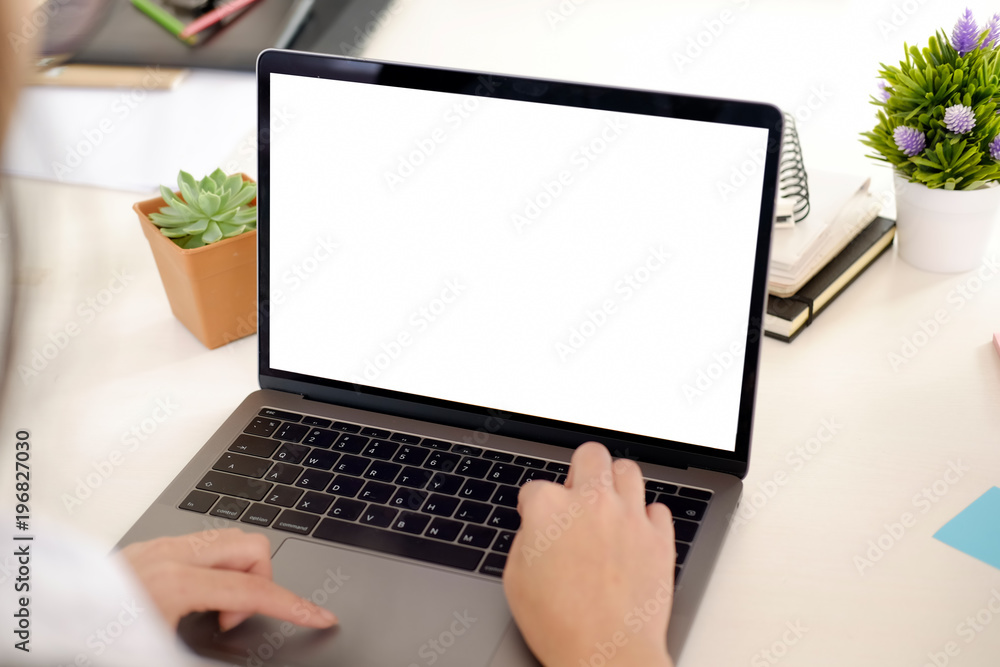 Woman working laptop at workplace Woman working laptop at workplace