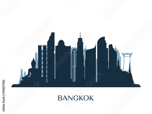 Bangkok skyline, monochrome silhouette. Vector illustration.