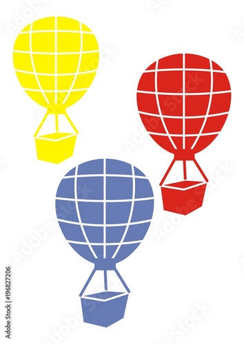 Sightseeing flights, three balloons, advertising vector icon