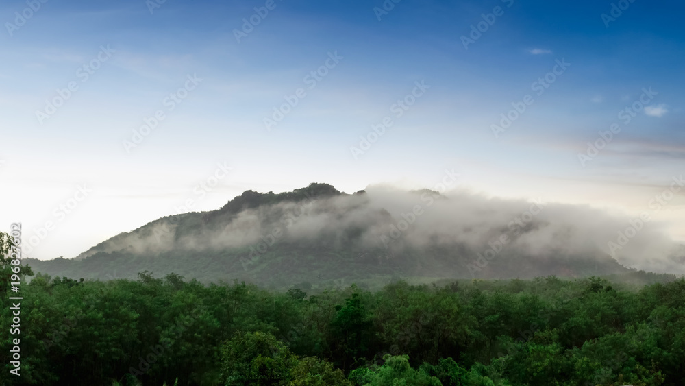 Fototapeta premium Morning mist on high mountains, landscape