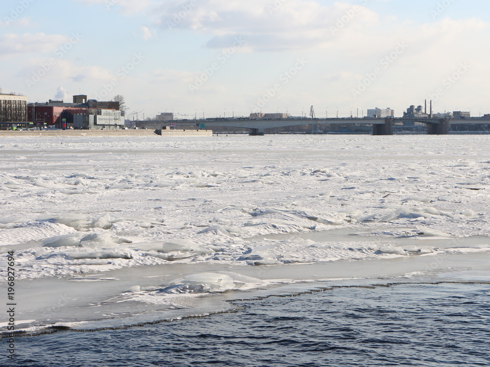 view of the city's frozen river view of the city's frozen river