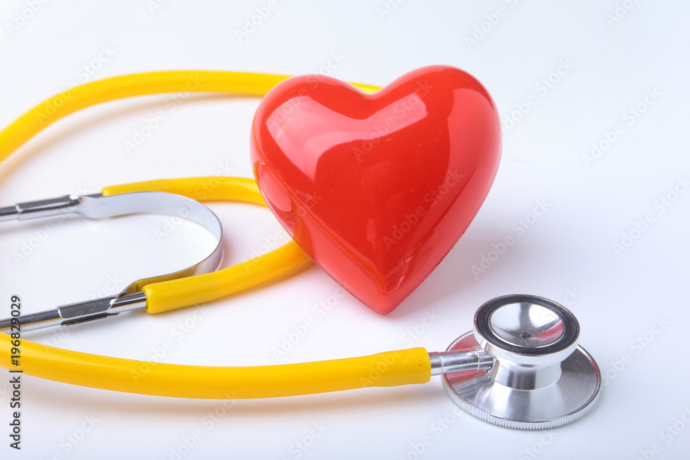 Red heart and a stethoscope on white background Red heart and a stethoscope on white background