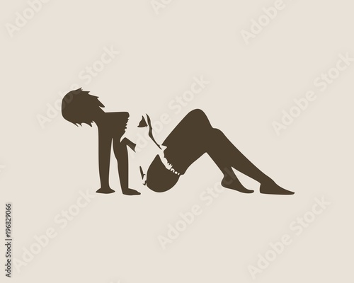 Pretty woman wearing lingerie. Side view. Illustration of a lady lying on the floor. Relaxing pose