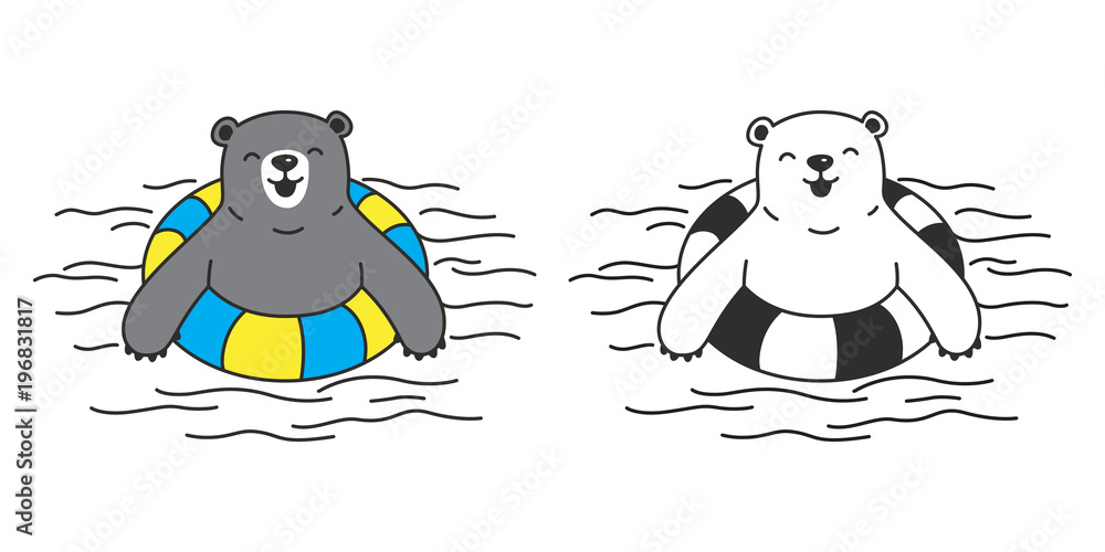 Cartoon teddy bear swimming on pool ring donut vector image on VectorStock