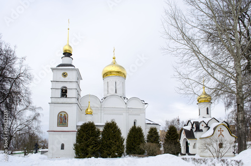 Winter view of Borisoglebsky monastery in Dmitrov Moscow region