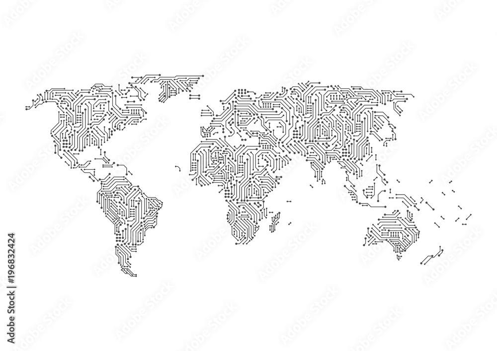 Global network digital circuit connection. World map point and line composition concept of global business. Vector Illustration