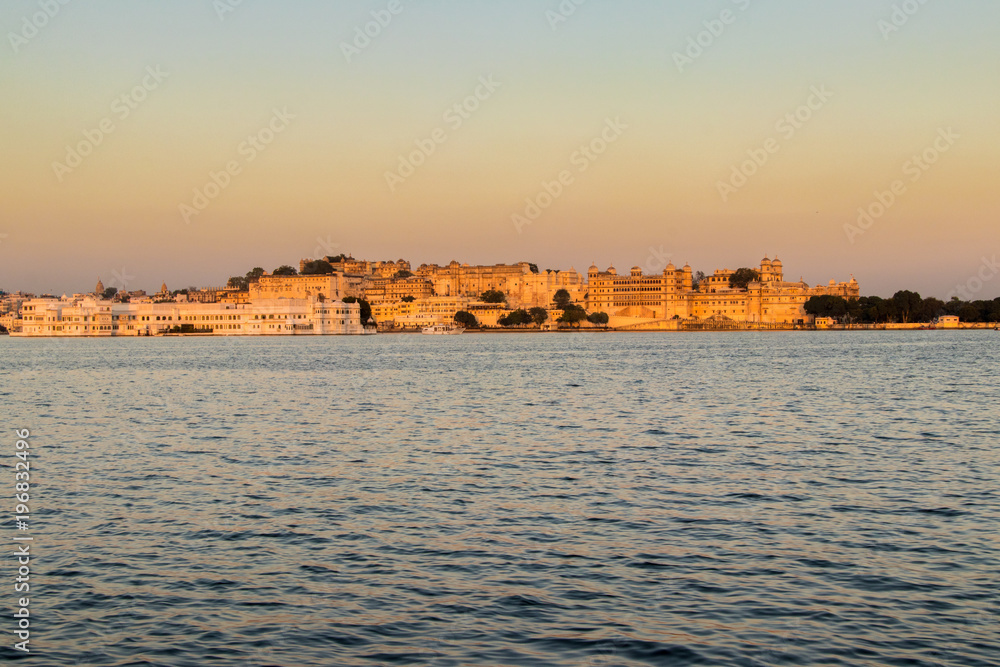 Panaromic view of the Udaipur City Palace at Dusk
