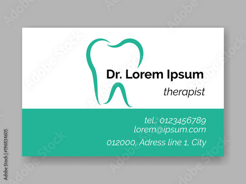 Dental tooth logo icon for dentist business card. Vector stomatology dental care design template of tooth symbol for dentistry clinic or dentist therapist medical center