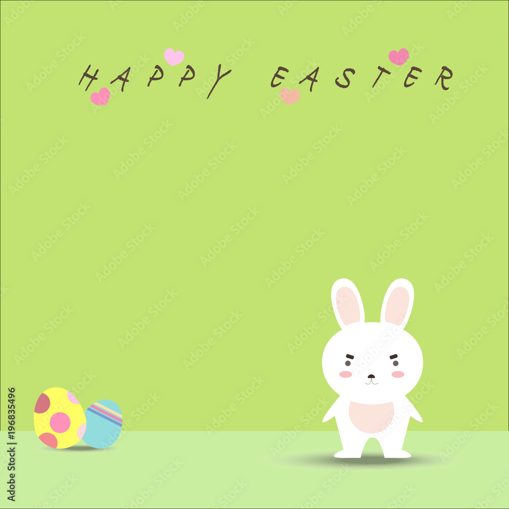Fototapeta premium Easter rabbit, easter Bunny with eggs on green background