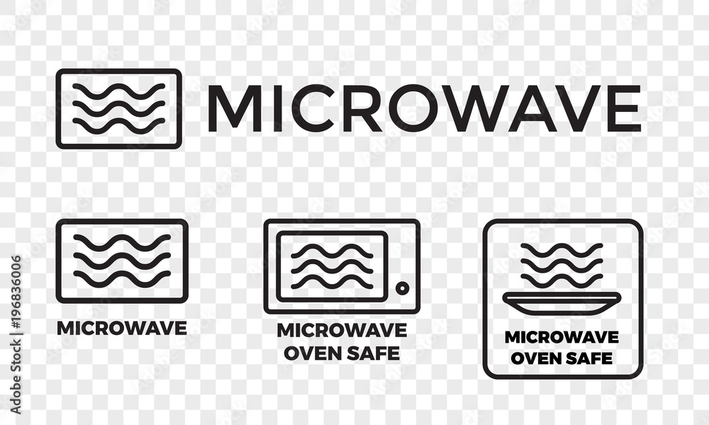 Microwave oven safe icon templates set. Vector isolated line symbols or