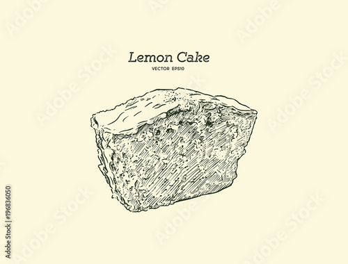 Homemade lemon cake with poppy seeds and sugar glaze. hand draw sketch vector.