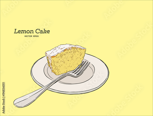 Homemade lemon cake with poppy seeds and sugar glaze. hand draw sketch vector.