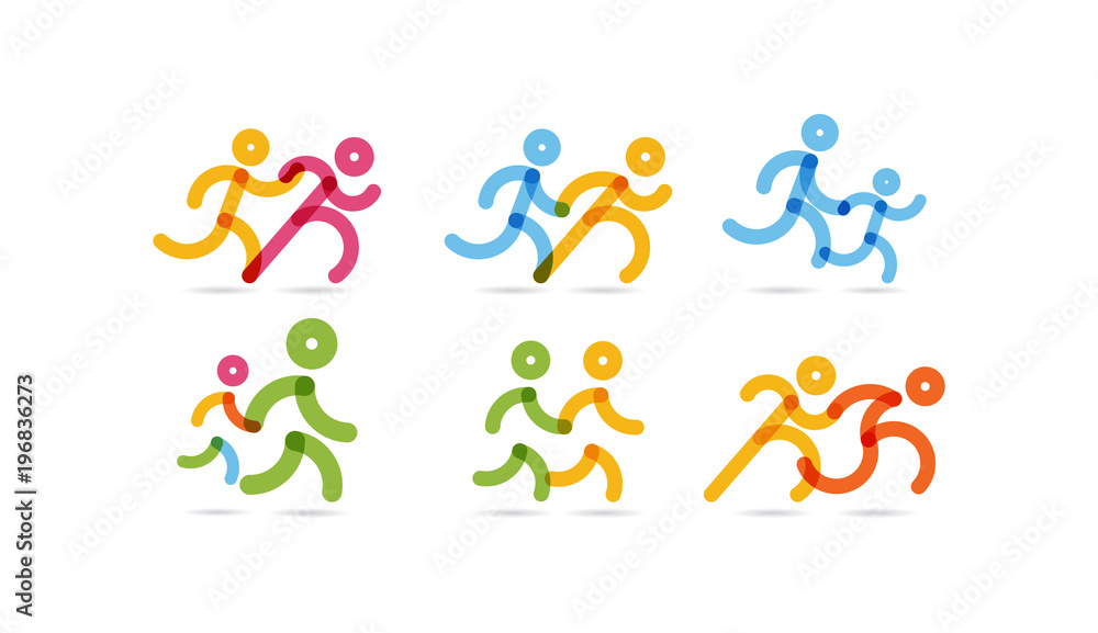line running icons. pair of people . simple vector illustration line running icons. pair of people . simple vector illustration
