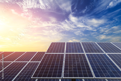 solar panels and sky landscape at sunset,green energy concept