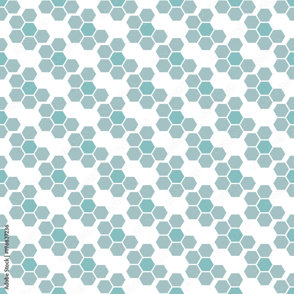 Seamless cute pattern with green pentagon on white background.