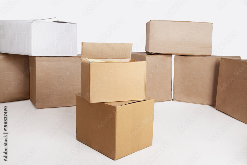 Many cardboard boxes isolated on white background Many cardboard boxes isolated on white background
