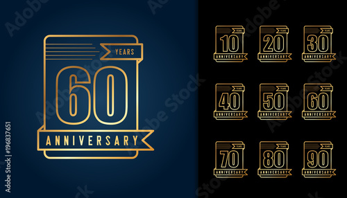 Set of anniversary logotype. Golden anniversary celebration emblem design for booklet, leaflet, magazine, brochure poster, web, invitation or greeting card.