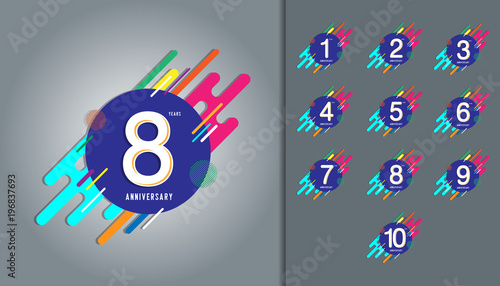 Set of anniversary logotype. Anniversary celebration with colorful abstract background design for booklet, leaflet, magazine, brochure poster, web, invitation or greeting card.