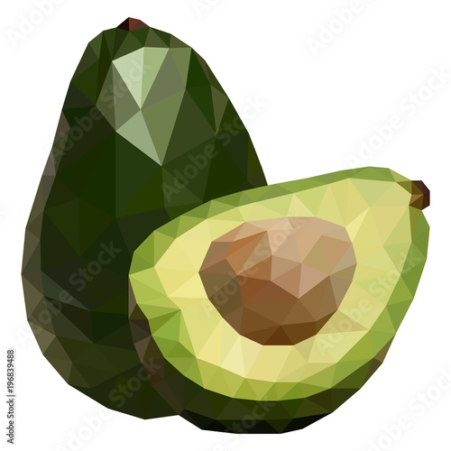 Delicious avocado polygonal geometric vector illustration, isolated on white background.