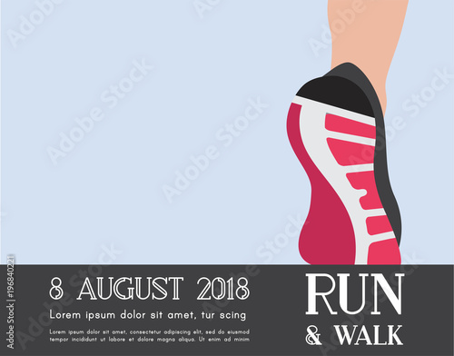 athlete runner feet running or walking on road . running poster template. closeup illustration vector