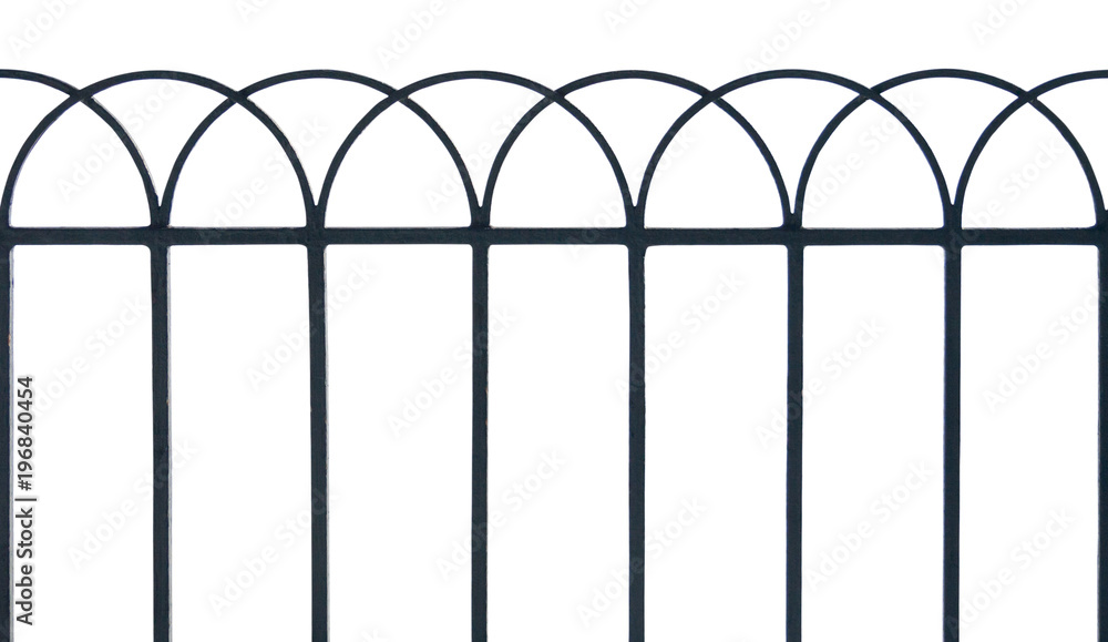 Black metal forged fence with decoration, isolated on white background ...