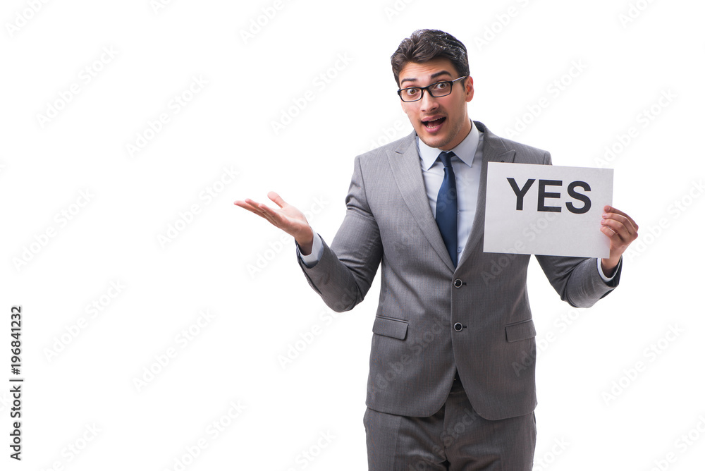 Businessman in positive yes answer isolated on white background Businessman in positive yes answer isolated on white background