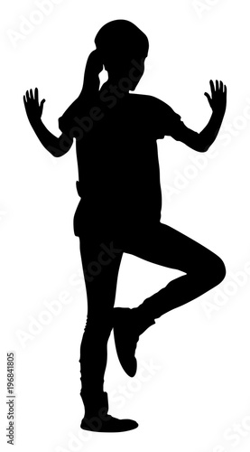 Young woman in yoga pose vector silhouette illustration isolated on white background. Candle pose standing. Young woman exercises yoga. Zen, mantra, wellness.