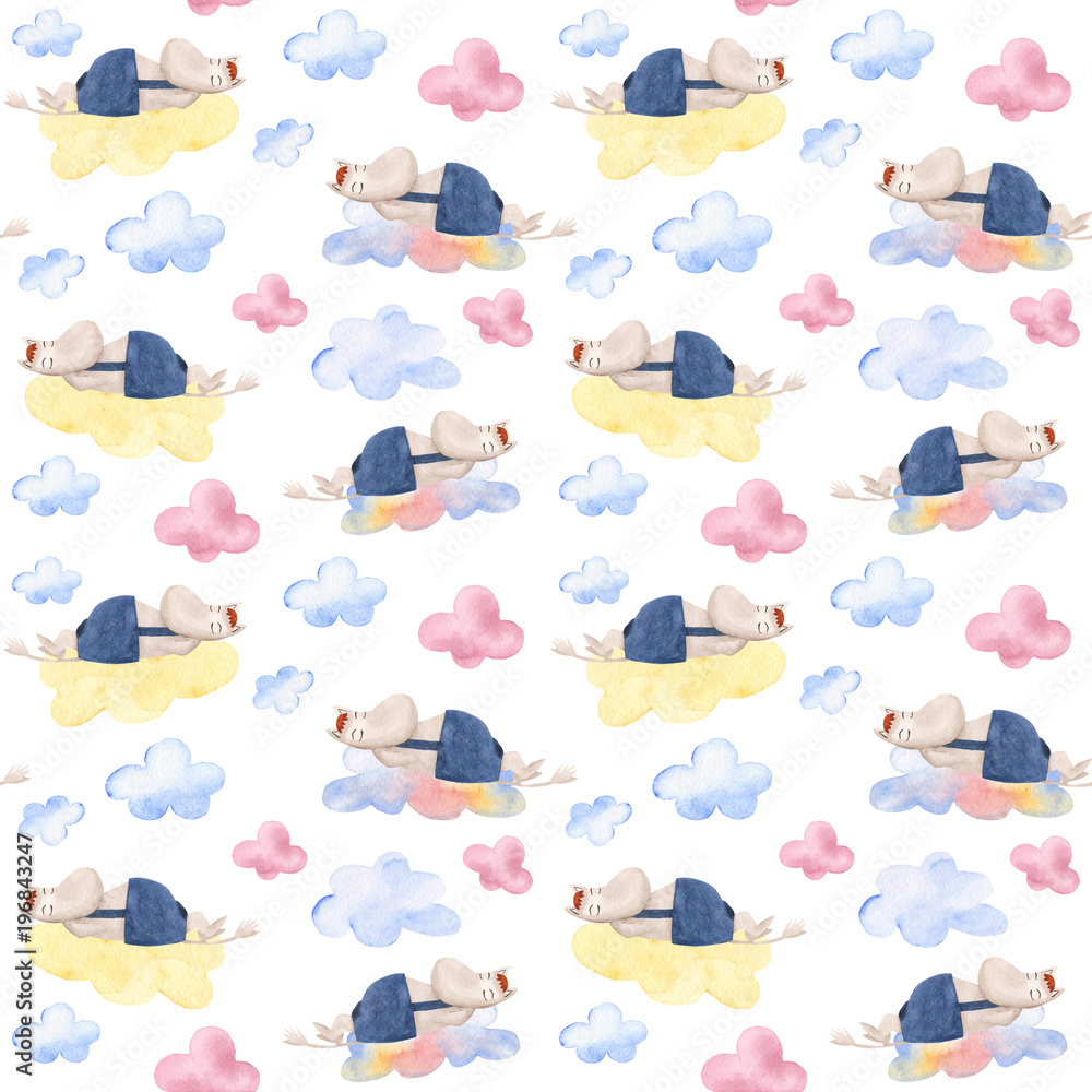 Moomin-troll on the cloud pattern. illustration on white background
