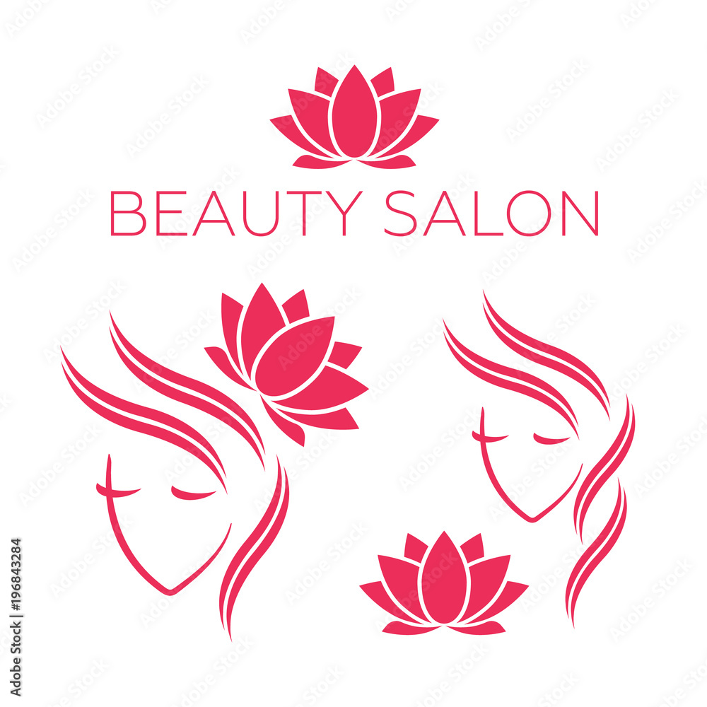 Beautiful woman face logo template for hair salon. Logo hair template