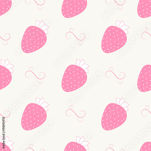 Seamless cute pattern with strawberry on orange background