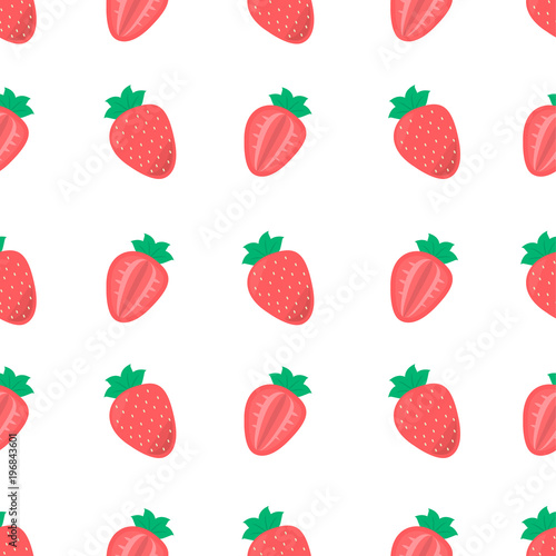 Fototapeta Naklejka Na Ścianę i Meble -  Seamless cute pattern with strawberry on white background