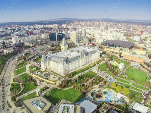 the Palace of Culture and Palas park in Iasi city, Romania. aerial view