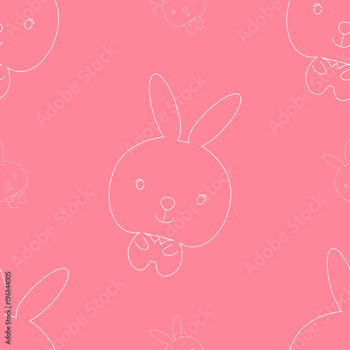 Seamless pattern cute rabbit on pink background