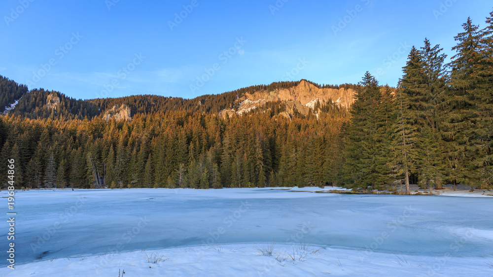 Snowy lake in the mountain